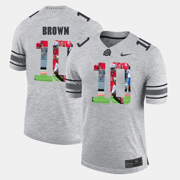 Ohio State Buckeyes CaCorey Brown Men's #10 Gray Pictorial Gridiron Fashion College Football Jersey 2404CREW2